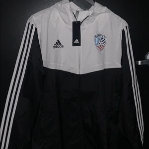 black and white adidas windbreaker